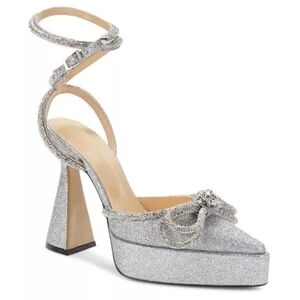MACH & MACH Flare Heel Platform Silver Crystal Pumps EU 38 US 8 Org $1,165